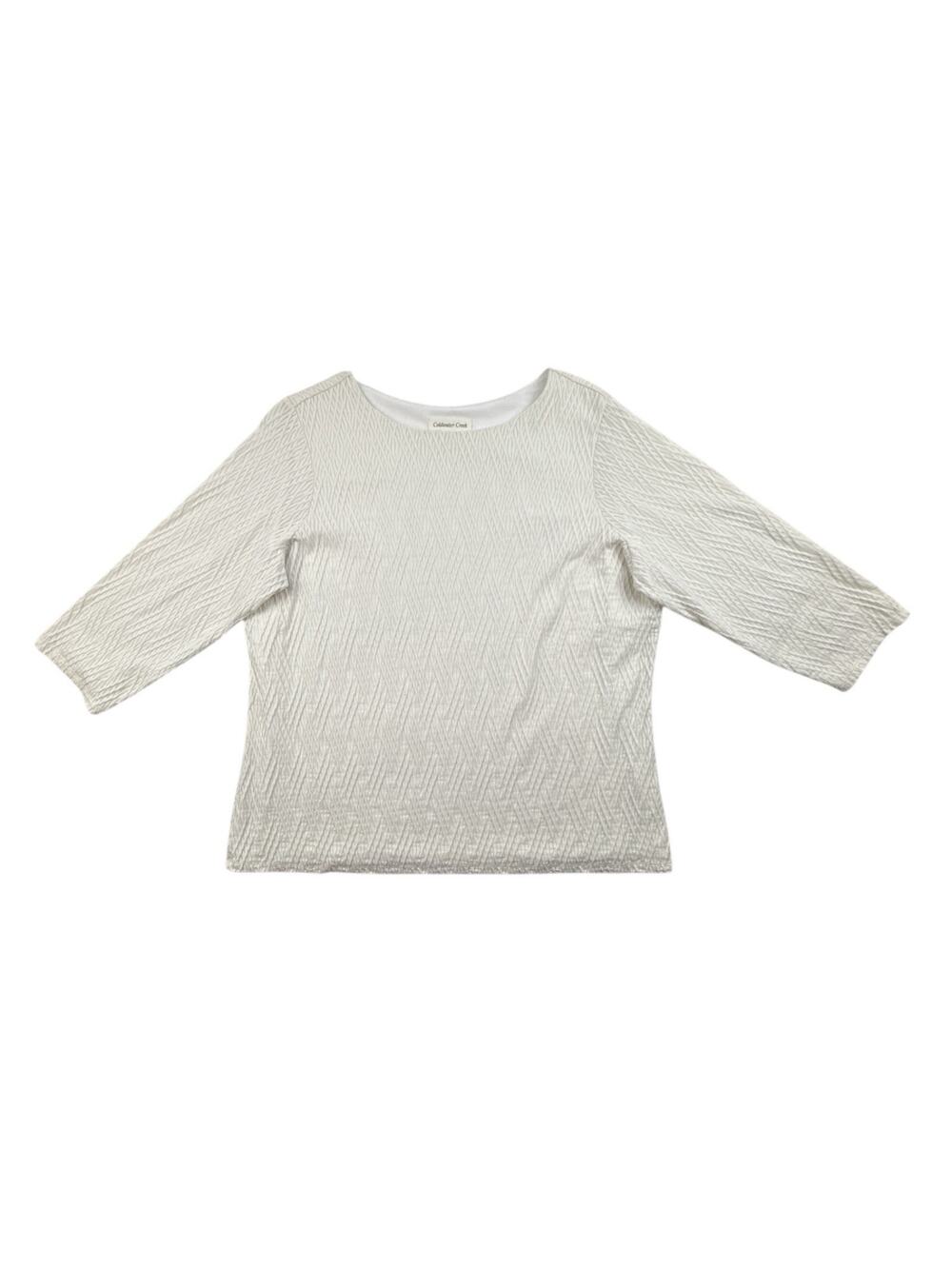 Coldwater Creek Top Textured Jersey Lined Career Off White Pullover 1X V-Neck